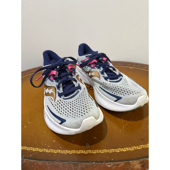 Saucony Shoes - Saucony Ride 15 Running Shoes Womens 9 Grey Navy Gold S10729-40 Excellent PWRRUN